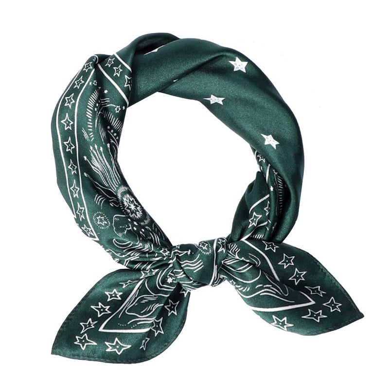 MEISEE Pure Natural Mulberry Silk Scarfs Women Small Square Scarf 21" x 21" Breathable Lightweight Neckerchief Printed Headscarf (green-10) - Image 1